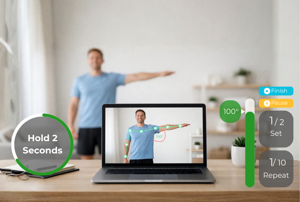 Patient doing AI - guided rehab with HEMSCap