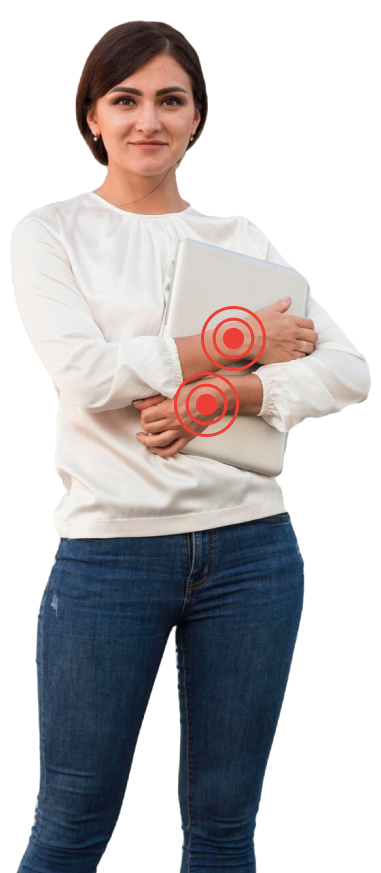 Business professional showing wrist and hand therapy techniques