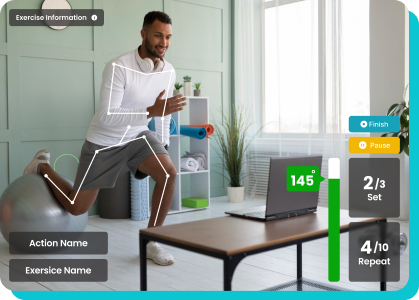 Personalized exercise routine interface displaying detailed exercise instructions and progress tracking