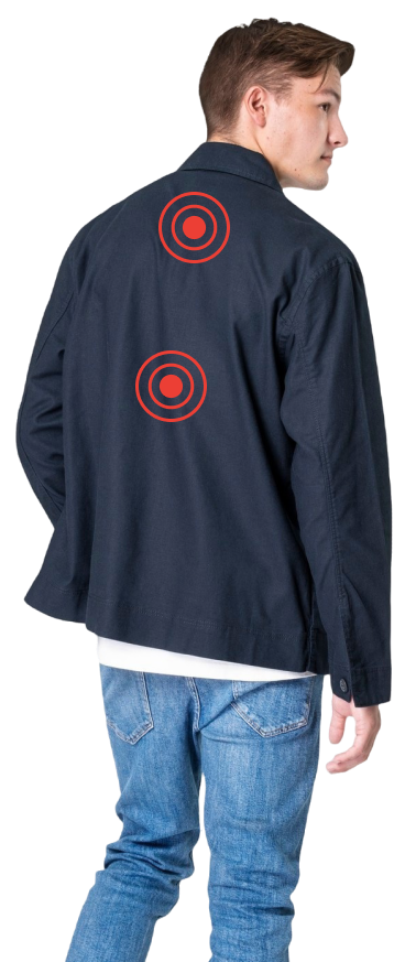 Person demonstrating back pain relief exercises and treatment areas