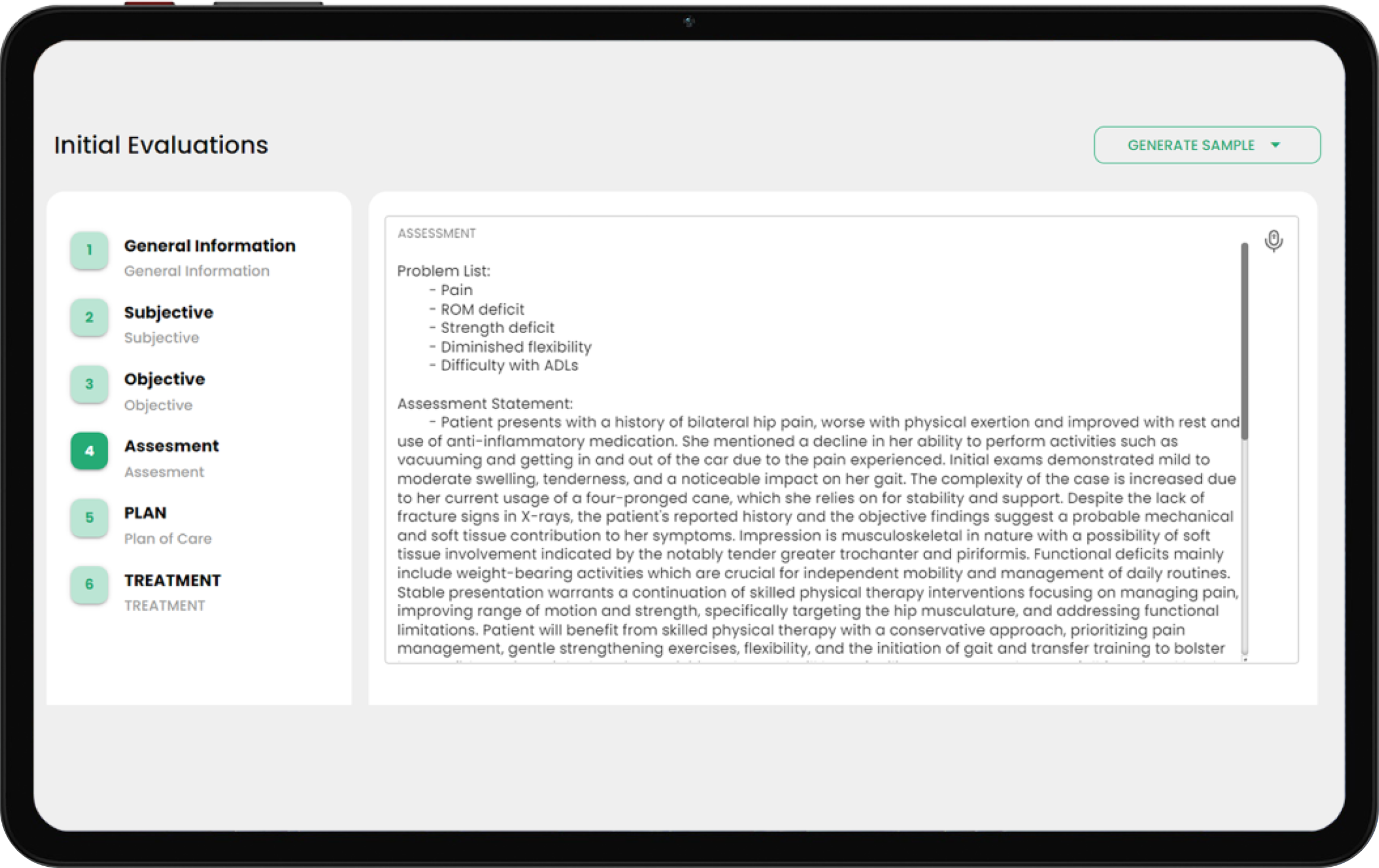 AI-powered assessment interface on a tablet device