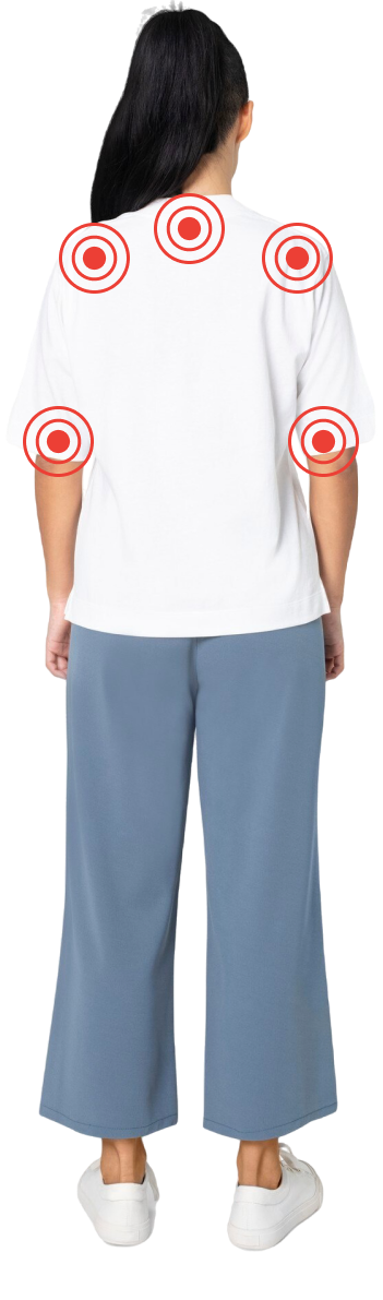 Diagram highlighting neck, shoulders and elbows therapy techniques